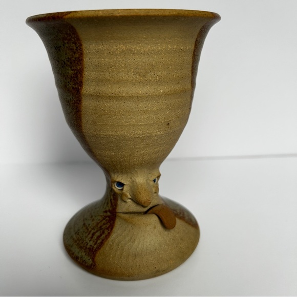 Muggins Stoneware Pottery Goblet Mug Aug 1982 Cheeky Ugly Face Cup - Picture 2 of 12